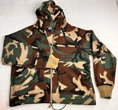 VTG Woolrich Made In USA Zip Up Hooded Camo Jacket. Drawstring Hood. Free Ship! • $44.97