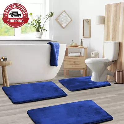 Memory Foam 3 PC Bathroom Rug Absorbent Bath Mat Set Small Large And Contour Rug • $82.13