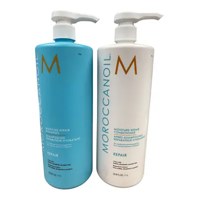 Moroccanoil MOISTURE REPAIR Shampoo & Conditioner Duo Set 33.8 Oz / 1 Liter Each • $99.88