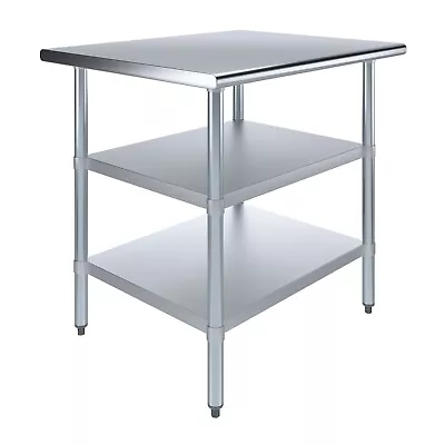 30 In. X 36 In. Stainless Steel Work Table With 2 Shelves | Metal Utility Table • $279.95