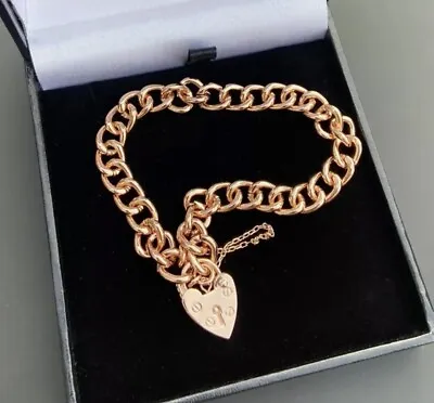 Rose Gold Filled Heart Lock Bracelet Vintage Padlock Charm Ladies Womens • £29.99