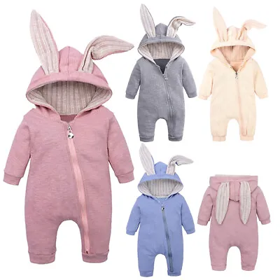 Newborn Baby Boys Girls Rabbit Ear Hooded Romper Jumpsuit Bodysuit Outfit Cloth • $20.29