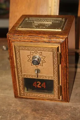 Vintage Oak And Brass Post Office Box Coin Bank Bill Silvey (No Combination) • $55