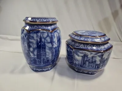 Wade Ringtons Blue & White Millennium Castle & Cathedral Lidded Jars  • £25