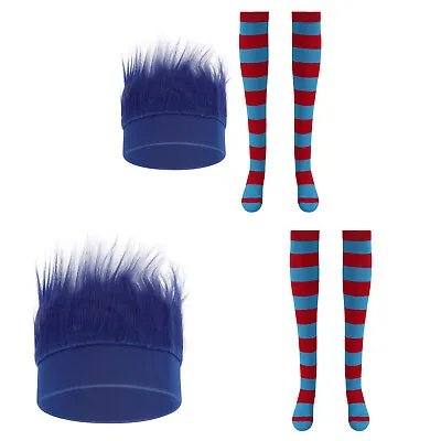 Women Men Elastic Striped Over-the-knee Leg Socks Stockings+Headband Wig Cap Set • $9.39