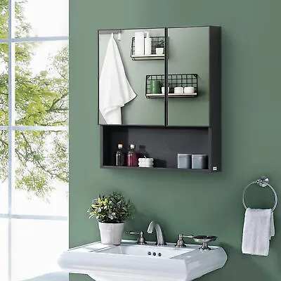 Kleankin Wall-Mounted Medicine Cabinet With Mirror Bathroom Cabinet Black • $105.99