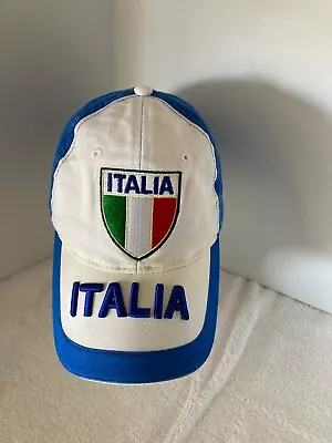 ITALIA Men's Adjustable Baseball Cap Hat Blue And White With Logos • $8