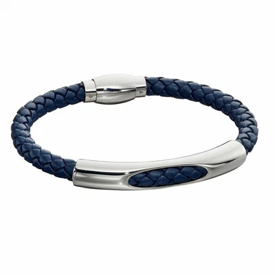£43.95 • Buy Fred Bennett Navy Blue Leather Stainless Steel Magnetic Clasp Braclet B5279