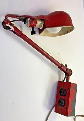 Vintage Heavy Duty Metal Adjustable Neck Shop Drafting Lamp With Outlet Power • $149.99