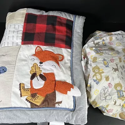 Lambs & Ivy 2 Piece Crib Bedding Set Raccoon Bears Hedgehog Red Gray 3D • $19.99