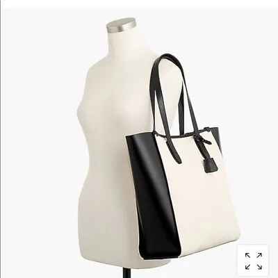 NEW J Crew Signet Leather & Canvas Market Tote Handbag Black Natural LG $228 NWT • $72.99