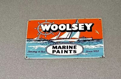 Vintage 12” Woolsey Paint Marine  Boat Porcelain Sign Car Gas Oil Truck • $109.99
