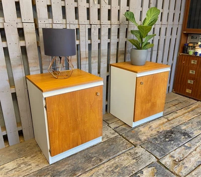 £150 • Buy Pair X2 1970s Funky Large Bedside In Oak Cabinets Vintage Retro Mid Century