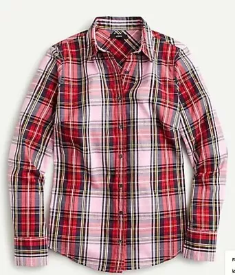 NWT J Crew Slim Stretch Perfect Shirt In Pink Stewart Tartan Plaid Sz 0 RARE!  • $14.99