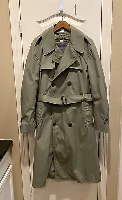 Vintage Military Style Jacket & Liner Trench Coat Style Light Olive Green Sz 44L • $50