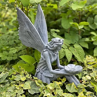 Garden Ornament Fairy Sculpture Antique Home Decor Slate Grey  Finish 30cm Tall • £17.95