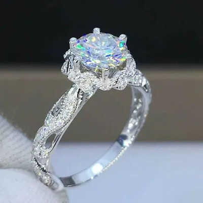 $2.20 • Buy Fashion Women 925 Silver Filled Ring Cubic Zircon Wedding Jewelry Sz 6-10