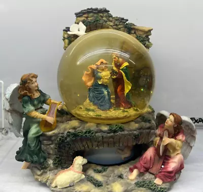 Christmas Nativity Snow Globe Musical Angel  Figurine Rotating  10 In High Harp • $19.79