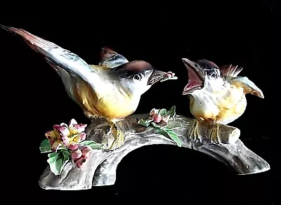 Two Birds On Branch Momma Feeding Baby Majolica Made In Italy • $49.99