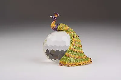 Peacock On Crystal Bowl Trinket Box By Keren Kopal With Austrian Crystal • $16.50