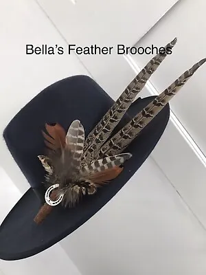 £9.25 • Buy Handcrafted Pheasant Feather Hat Pin + Silver Colour Horse Shoe Charm.