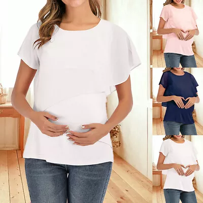 Maternity Womens Pregancy Chiffon T Shirt Tops Breastfeeding Nursing Blouse Tee • $14.07