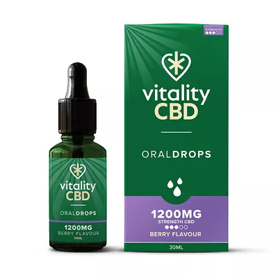 Vitality CBD Oral Drops Berry Flavour 600 / 1200mg 30ml Hemp Seed 0% THC • £14.99