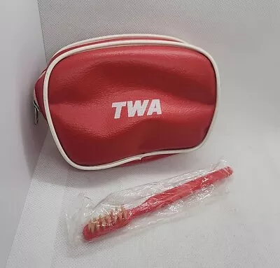 TWA Red Zipper Vintage Travel Cosmetic Coin Bag Toothbrush Trans World Airlines • $13.29