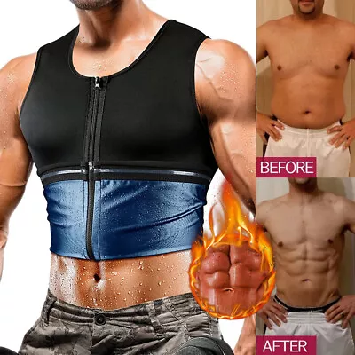 Men's Sauna Heat Trapping Shirt Sweat Shaper Vest Weight Loss Waist Trainer Top • $9.79