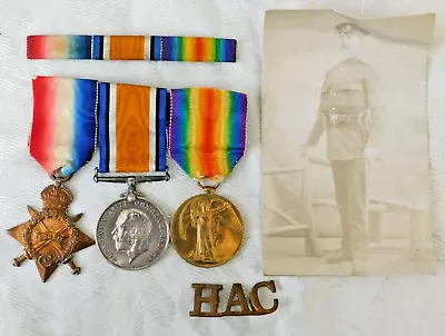 Ww1 Trio Medals Hac Honourable Artillery Company Infantry Badge + Photo -  Don • £169.99