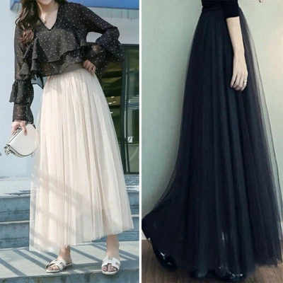 £14.79 • Buy Women High Waist Elastic Mesh Tutu Maxi Skirt Sheer Tulle Long Dress Boho Summer