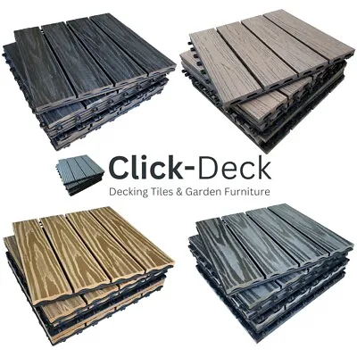 CLICK-DECK - Composite Interlocking Woodgrain Tiles Decking Patio Balcony • £46