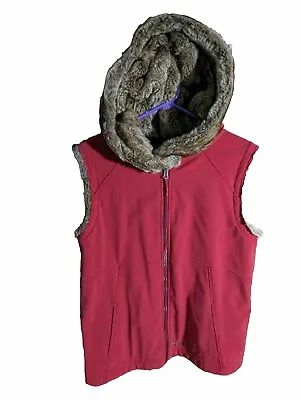 Marmot Red Soft Shell Fleece Lined Faux Fur Hood Furlong Vest Size Women’s XL • $19.99