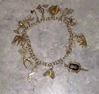 Vintage 14K Gold Nurses Charm Bracelet W/ 14 Charms Estate Sale 27 Grams • $440.95