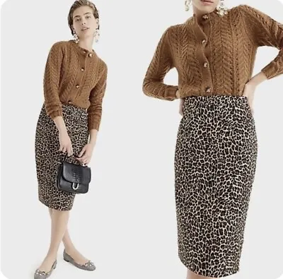 J Crew Womens Skirt Size 2 Pencil No 2 Leopard Print Bi Stretch Cotton 47322 • $18.75