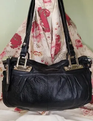B MAKOWSKI Pebbled Leather Hobo Shoulder Satchel Handbag*Black*Pockets*Zip*Med • $45
