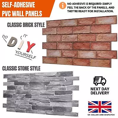 Self Adhesive 3D Wall Panels - PVC Cladding | Faux Stone & Brick Effect Designs • £34.95