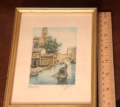 Venice Italy Canal Scene Print Gold Gilt Vtg Frame Signed By Artist Minte 6x7  • $145