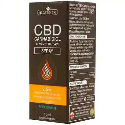 Natures Aid CBD Oil Cannabidiol Spray 250mg 2.5% Peppermint Flavour 10ml • £13.99