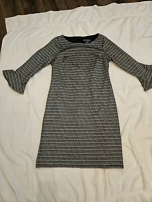 Jessica Howard Black/gray Striped Dress Size 10 Flared Sleeves Black Slip • $42.87