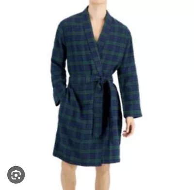 NEW Club Room Robe Men's S/M Green Plaid Sleepwear Flannel Pajamas  • $14.77
