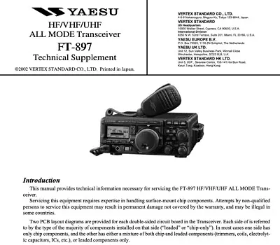 Cdrom: Yaesu Ft-897 Operating & Service Manual Technical Supplement & Brochures • $23