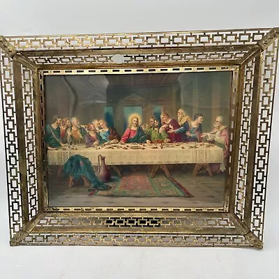 Vintage Last Supper Picture Wall Hanging Or Table Metal Frame 21x17x2  Religious • $25