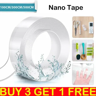 Nano Tape Strong Clear Double Sided Grip Traceless Washable Removable Adhesive • £3.99