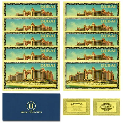 10pcs And Envelope Dubai Gold Foil Banknotes Collectibles Uncurrency Souvenir • $10.74