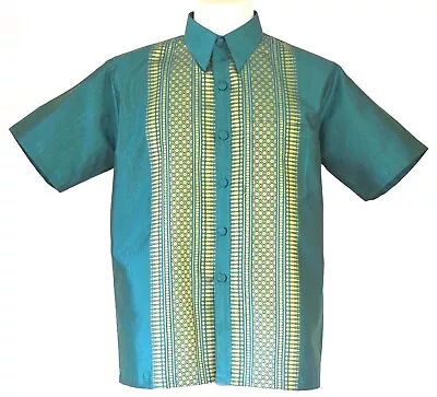 Men's Traditional Thai Silk Embroidered Shirt : Short Sleeve : 6 Sizes 12 Colors • $12