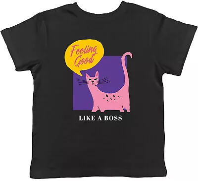 Funny Cat Kids T-Shirt Feeling Good Like A Boss Childrens Boys Girls Gift • £5.99