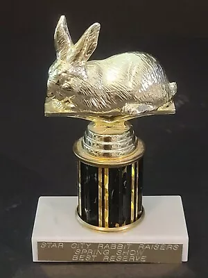 Vintage Rabbit Trophy Star City Show Cast Metal Top Italian Marble Base 6-1/2   • $29.99