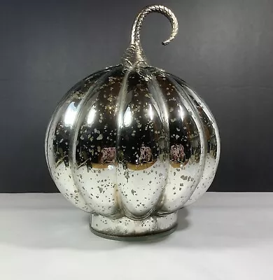 Silver Mercury Glass Pumpkin Metal Stem Fall Thanksgiving Decor • $46