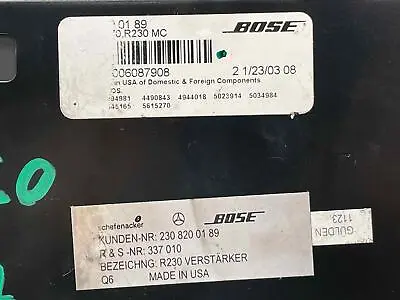 2003 Mercedes Sl500 Bose Radio Amp Sound Audio Amplifier Module Oem 2308200189 • $83.99